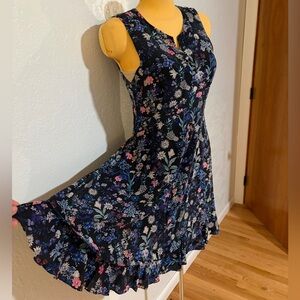 100% Silk Sleeveless Dark Floral A-Line Dress Alice Ruffle Rebecca Taylor